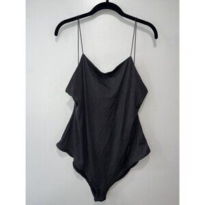 Blue Leopard Black Bodysuit With‎ Spaghetti Straps, 3X
